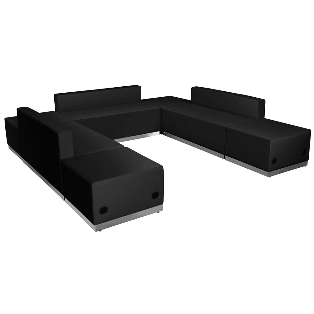 916-803660SETBK 7 Piece Modular Reception Sofa Set - LeatherSoft Upholstery, Black