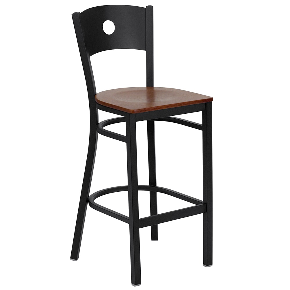 916-XDG60120CIRBCHYW Bar Stool w/ Metal Back & Cherry Wood Seat, Black
