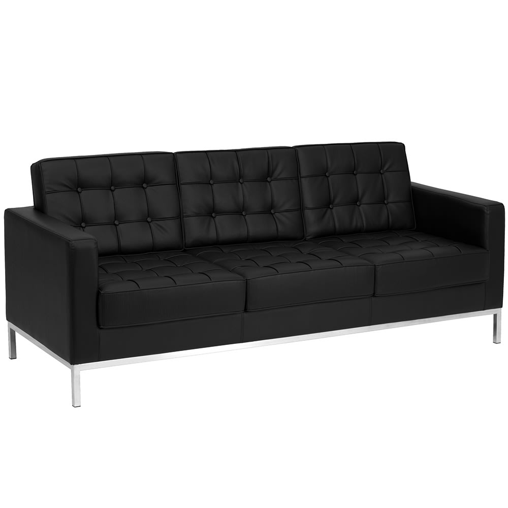 916-LAC8312SOFABK 80" Sofa w/ Black LeatherSoft Upholstery - Stainless Steel Legs