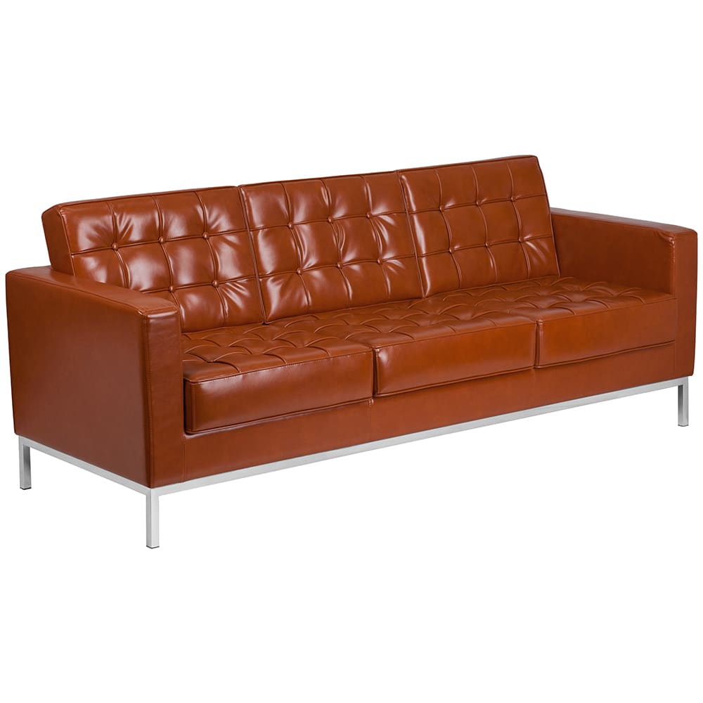 916-LAC8312SOFACOG 80" Sofa w/ Cognac LeatherSoft Upholstery - Stainless Steel Legs