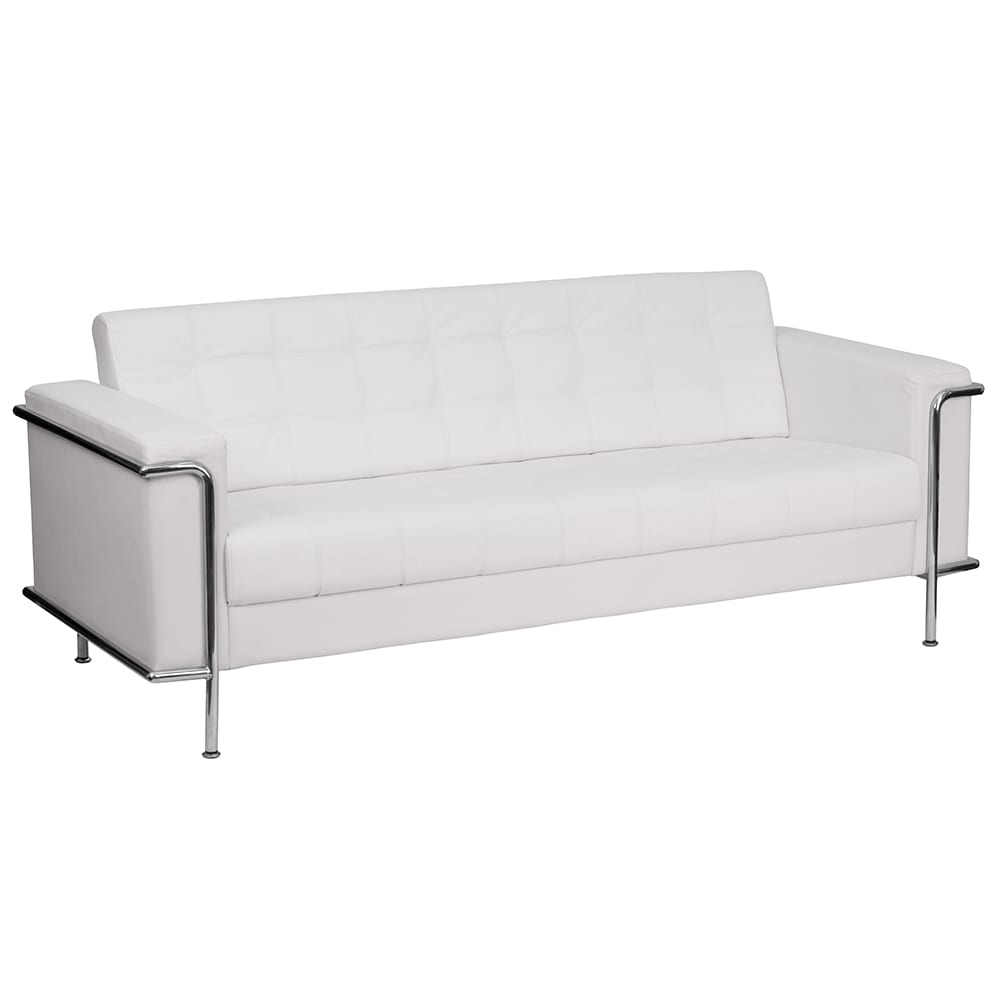 916-LES8090SOFAWH 81" Sofa w/ White LeatherSoft Upholstery -  Stainless Steel Legs
