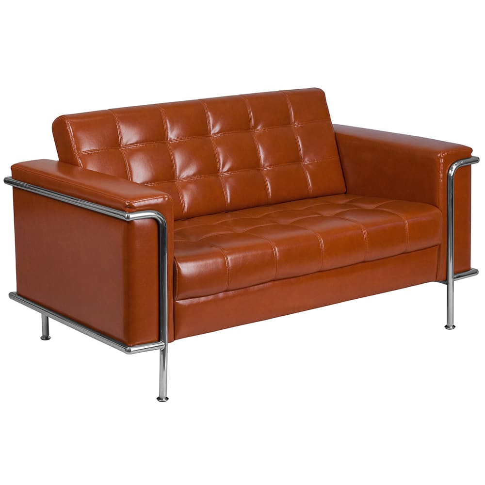 916-LES8090LSCOG Loveseat w/ Cognac LeatherSoft Upholstery, Stainless Legs