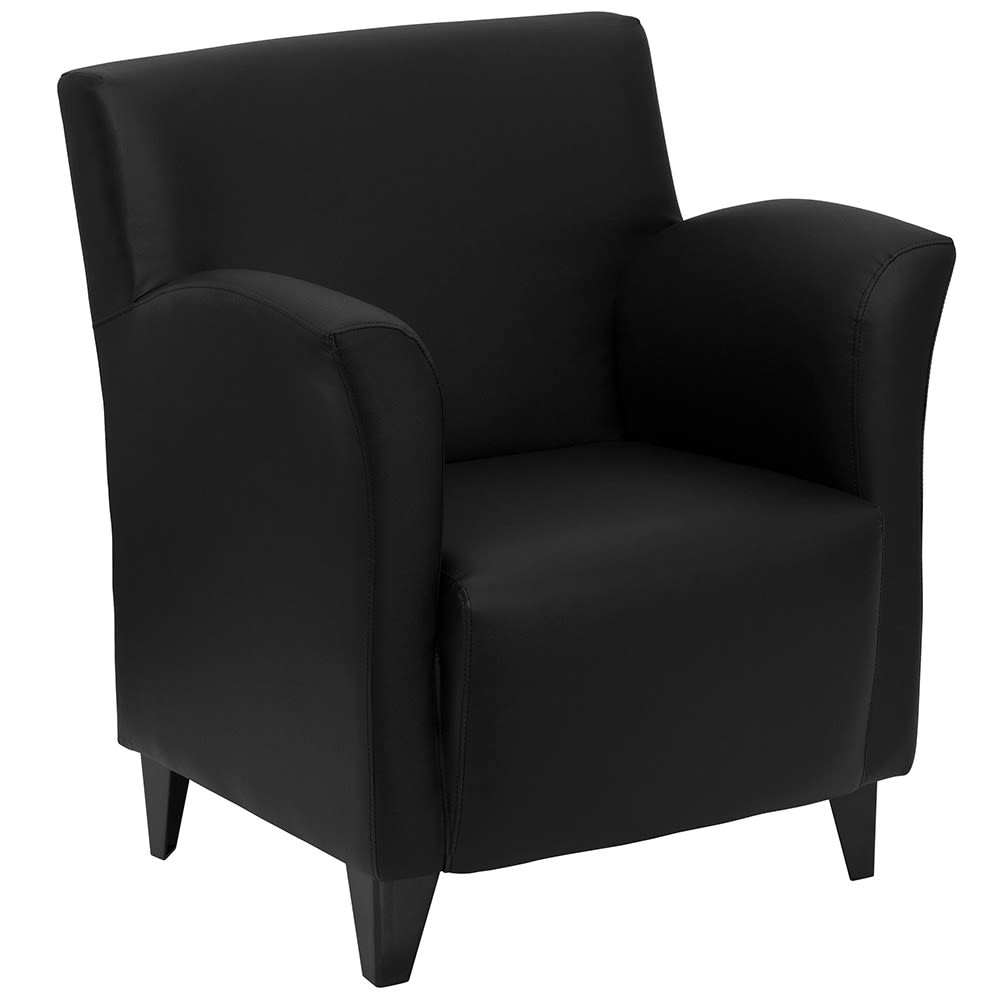 916-ROMBLK Reception Arm Chair - Black LeatherSoft Upholstery, Black Metal Feet