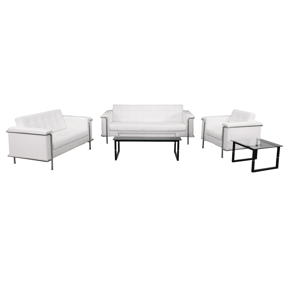 916-LES8090SETWH 3 Piece Reception Set - White LeatherSoft Upholstery, Stainless Steel Legs