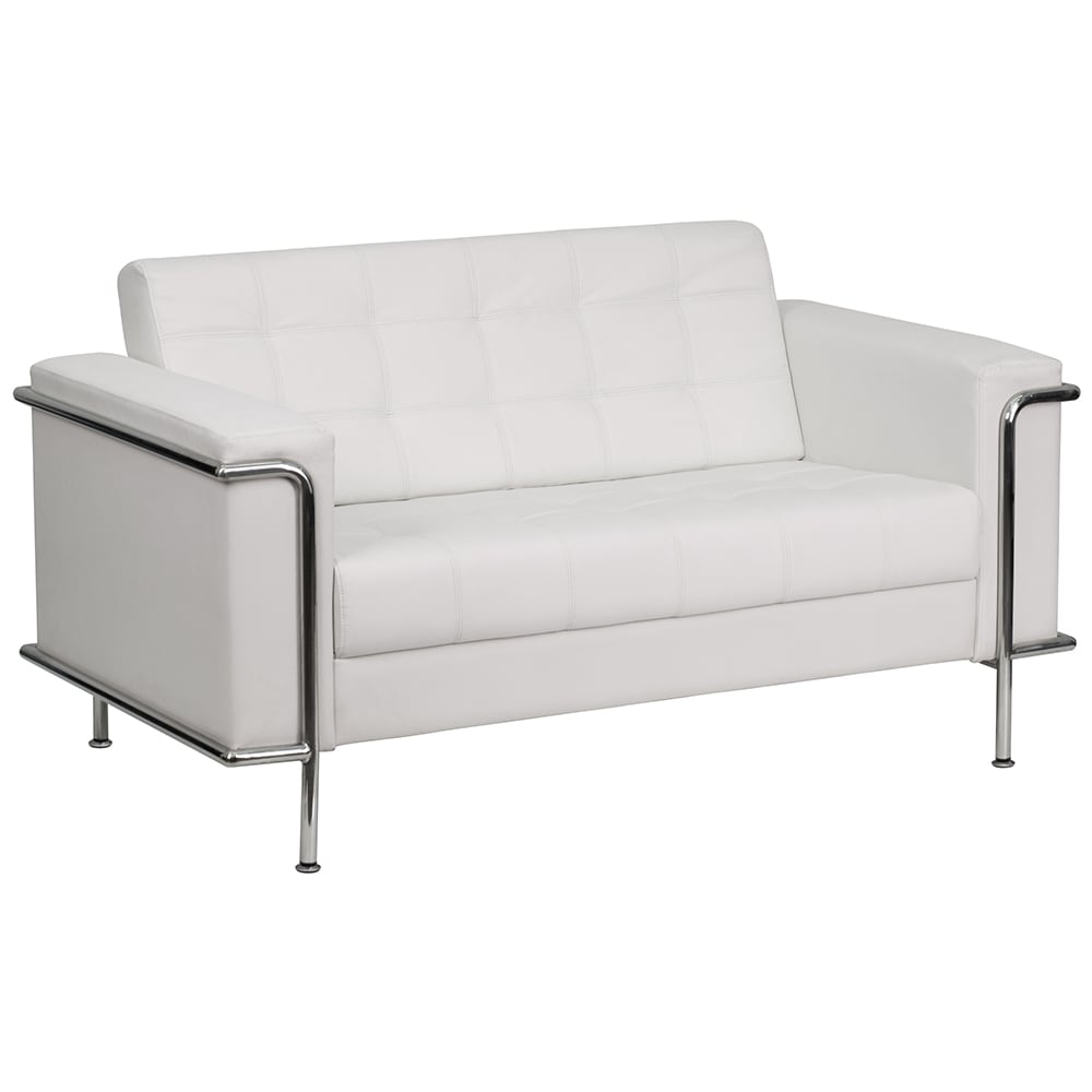 916-LES8090LSWH Loveseat w/ White LeatherSoft Upholstery, Stainless Legs