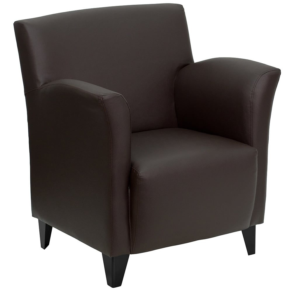 916-ROMBROWN Reception Arm Chair - Brown LeatherSoft Upholstery, Black Metal Feet