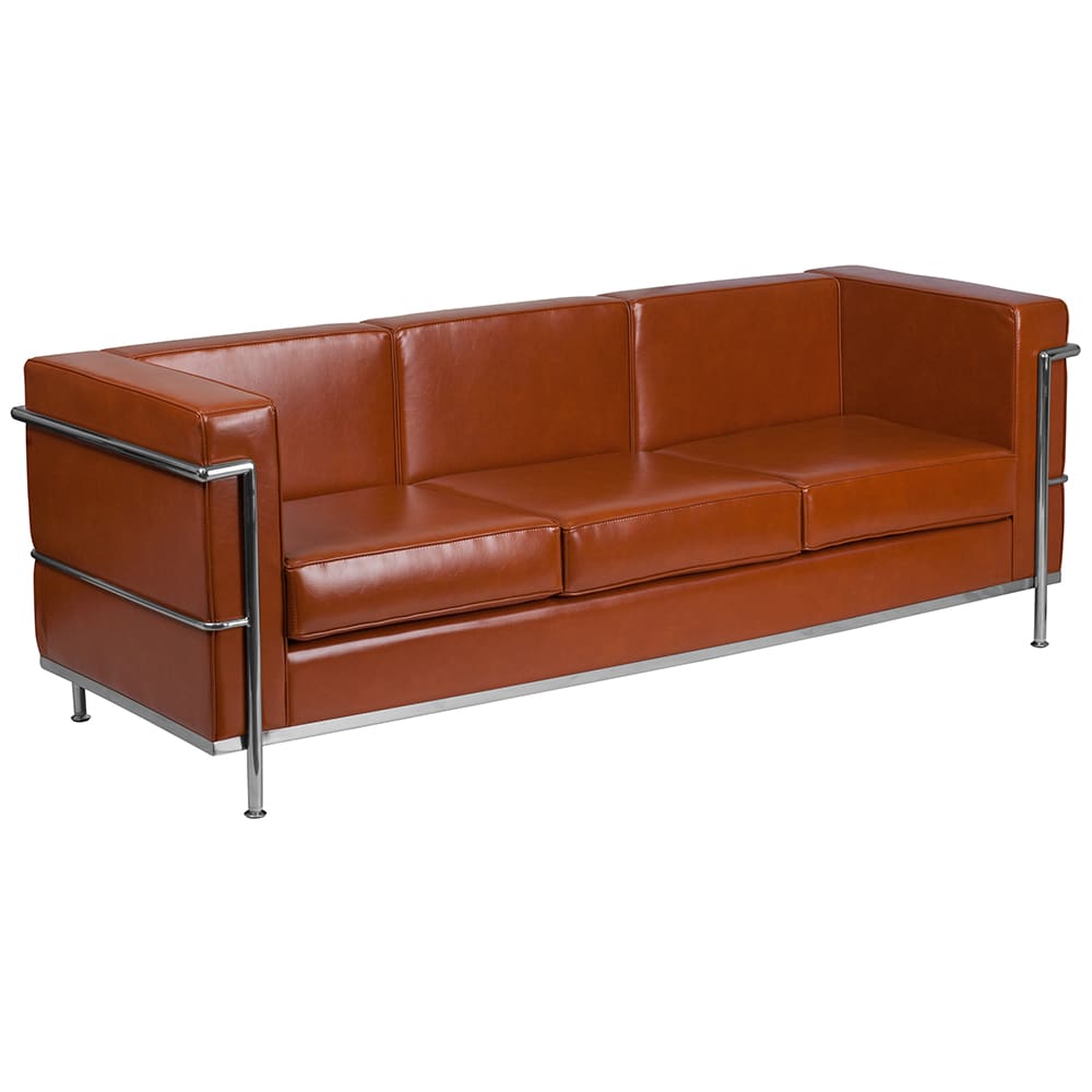 916-REG8103SOFACOG 79" Sofa w/ Cognac LeatherSoft Upholstery -  Stainless Steel Legs