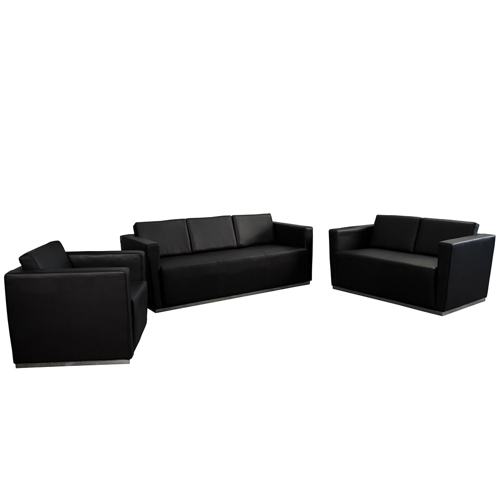 916-TRI8094SETBK 3 Piece Reception Set - Black LeatherSoft Upholstery, Stainless Steel Base