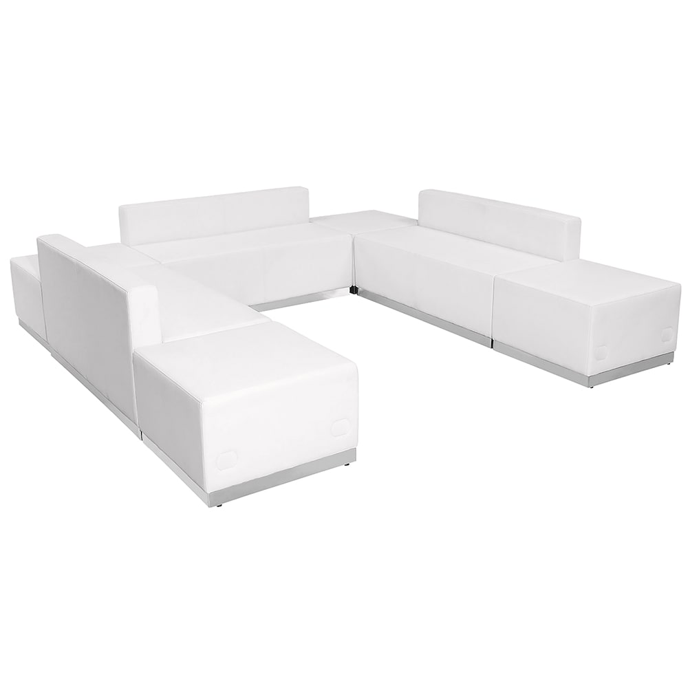 916-803660SETWH 7 Piece Modular Reception Sofa Set - LeatherSoft Upholstery, White
