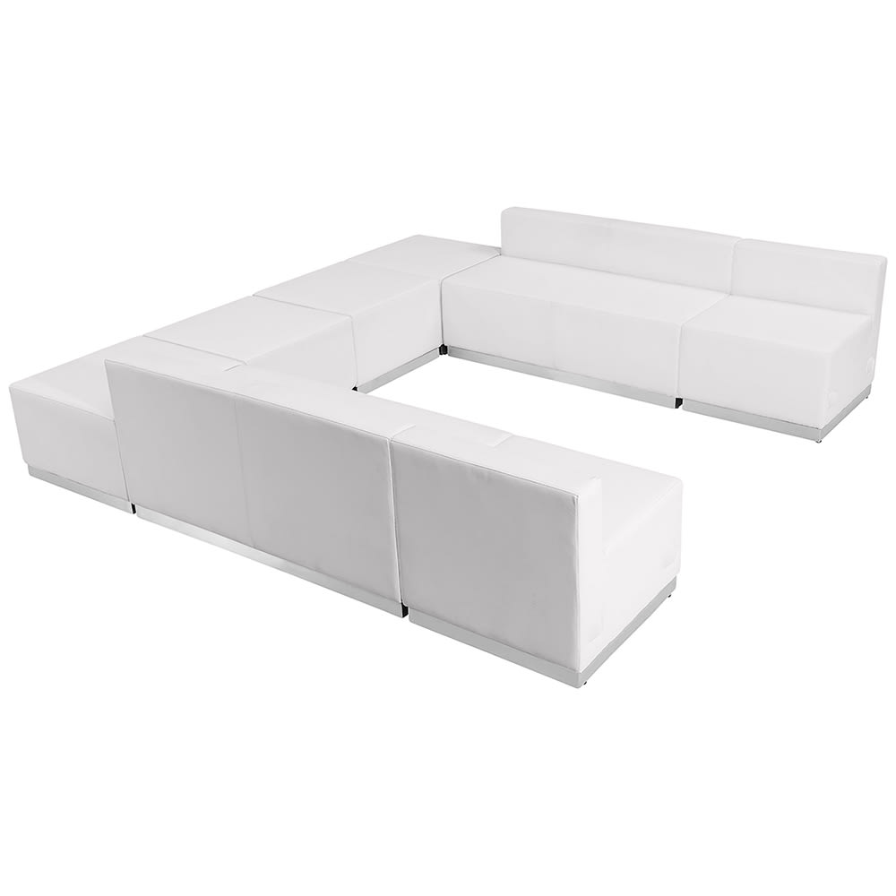 916-803710SETWH 8 Piece Modular Reception Sofa Set - LeatherSoft Upholstery, White