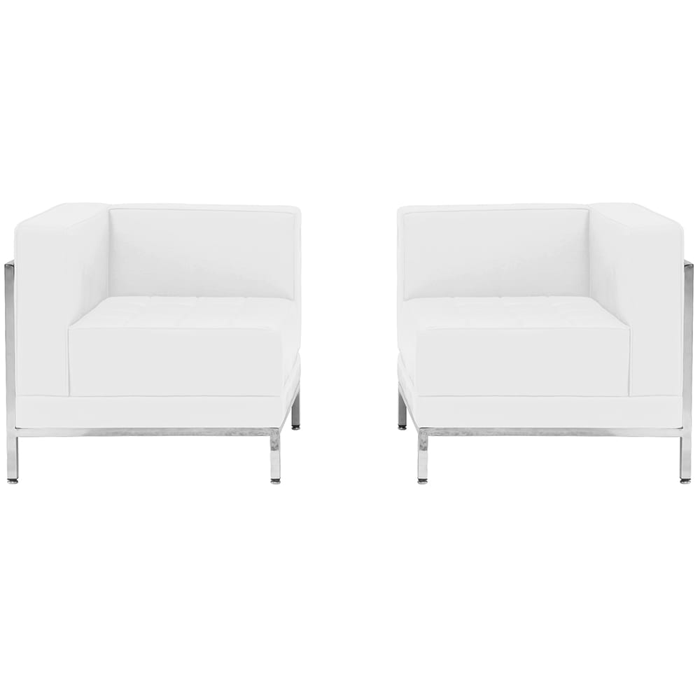 916-IMASET10WH 2 Piece Modular Corner Chair Set - White LeatherSoft Upholstery, Stainless Legs