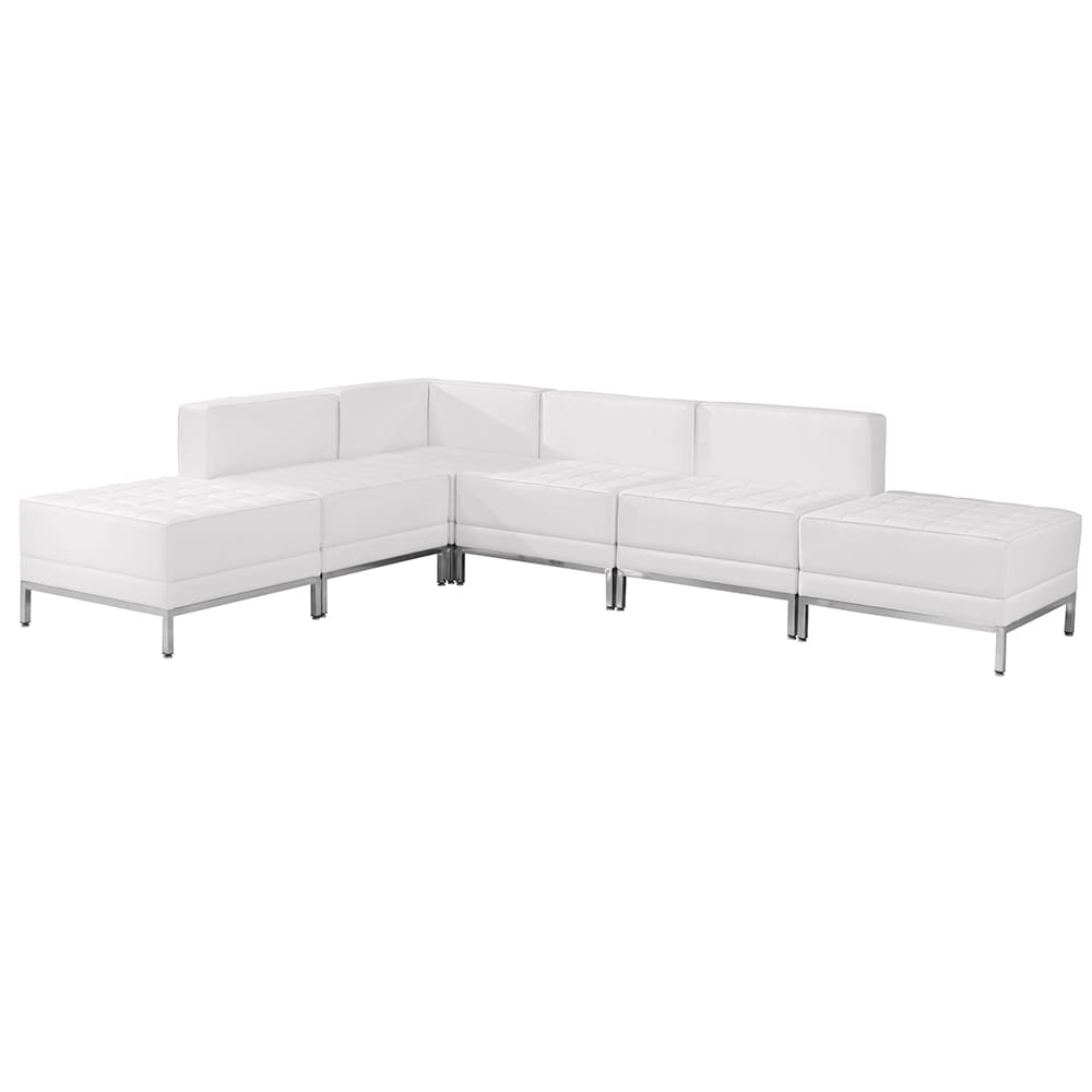 916-IMASECTSET8WH 6 Piece Modular Sectional Set - White LeatherSoft Upholstery, Stainless Legs