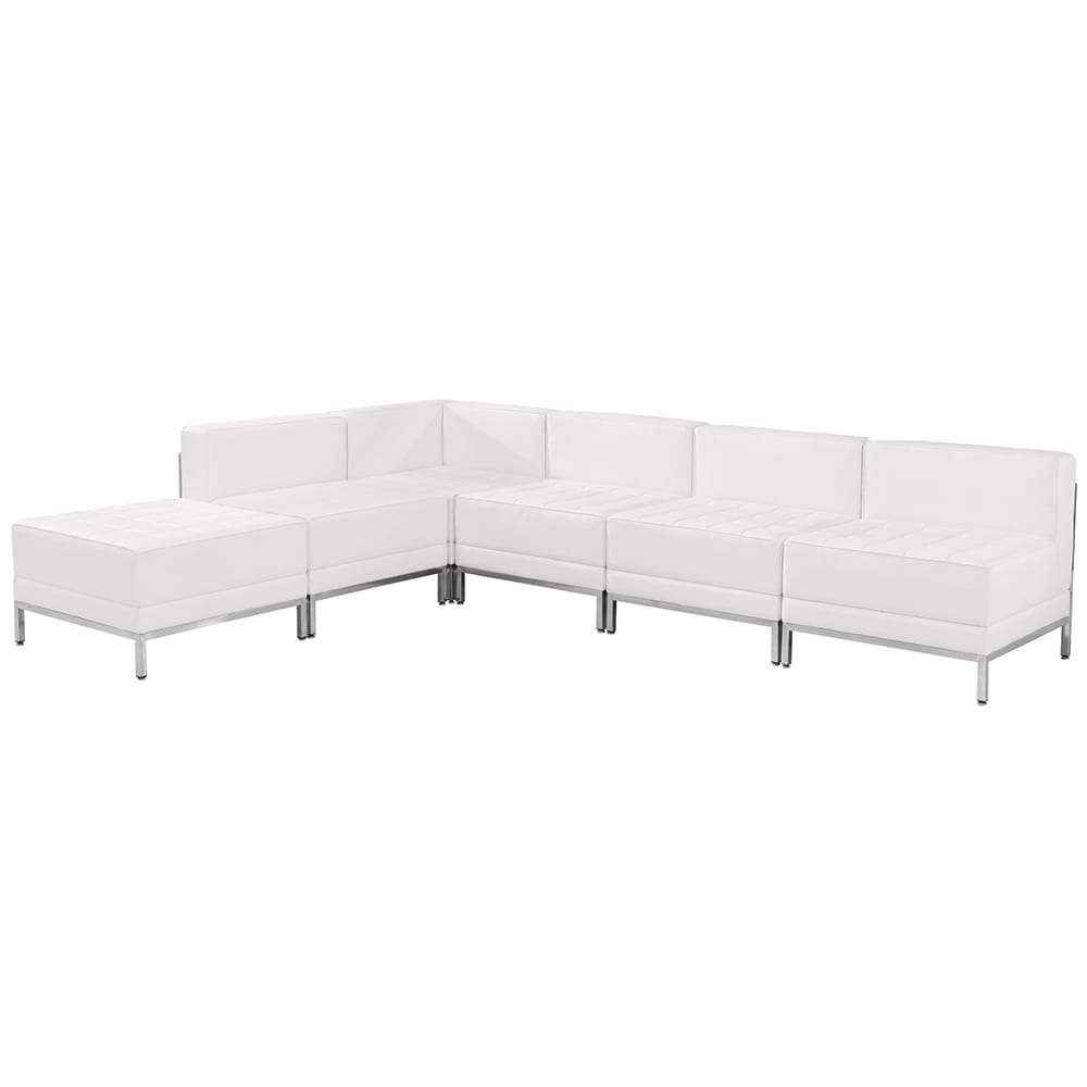 916-IMASECTSET10WH 6 Piece Modular Sectional Set - White LeatherSoft Upholstery, Stainless Legs