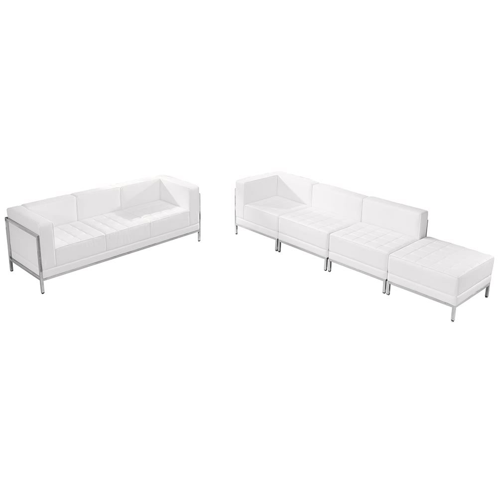 916-IMASET16WH 5 Piece Sofa Set - White LeatherSoft Upholstery, Stainless Steel Legs