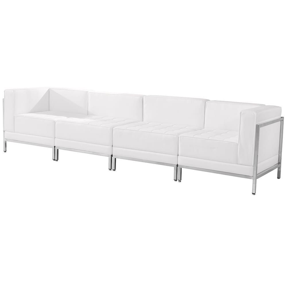 916-IMASET8WH 4 Piece Modular Lounge Chair Set - White LeatherSoft Upholstery, Stainless Legs