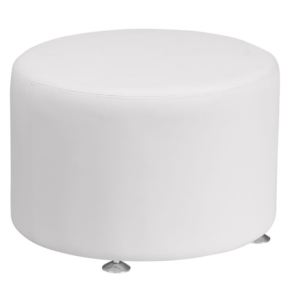 916-803RD24WH 24" Round Ottoman - 16 1/2"H, White LeatherSoft Upholstery