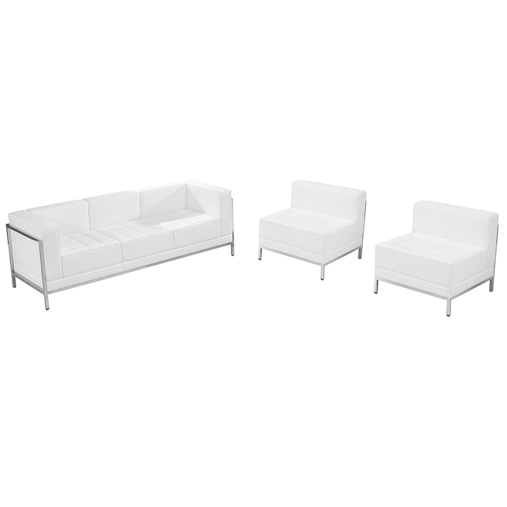 916-IMASET13WH 3 Piece Sofa Set - White LeatherSoft Upholstery, Stainless Steel Legs
