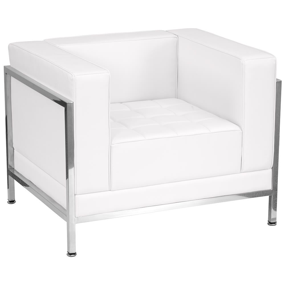 916-IMACHAIRWH Arm Chair - White LeatherSoft Upholstery, Stainless Legs