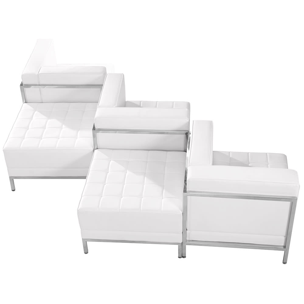 916-IMASET5WH 5 Piece Modular Chair & Ottoman Set - White LeatherSoft Upholstery, Stainless L...