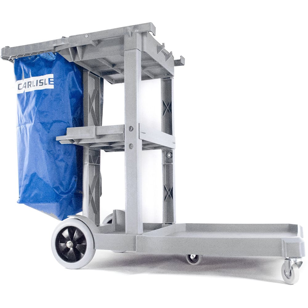 028-JC1945L23 Janitor Cart w/ 3 Shelves, Gray/Blue