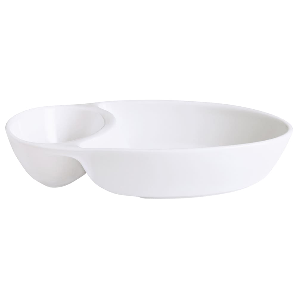 284-PA1101439712 16.9 oz Oval Chip & Dip Dish w/ (2) Compartments - Porcelain, Bright White