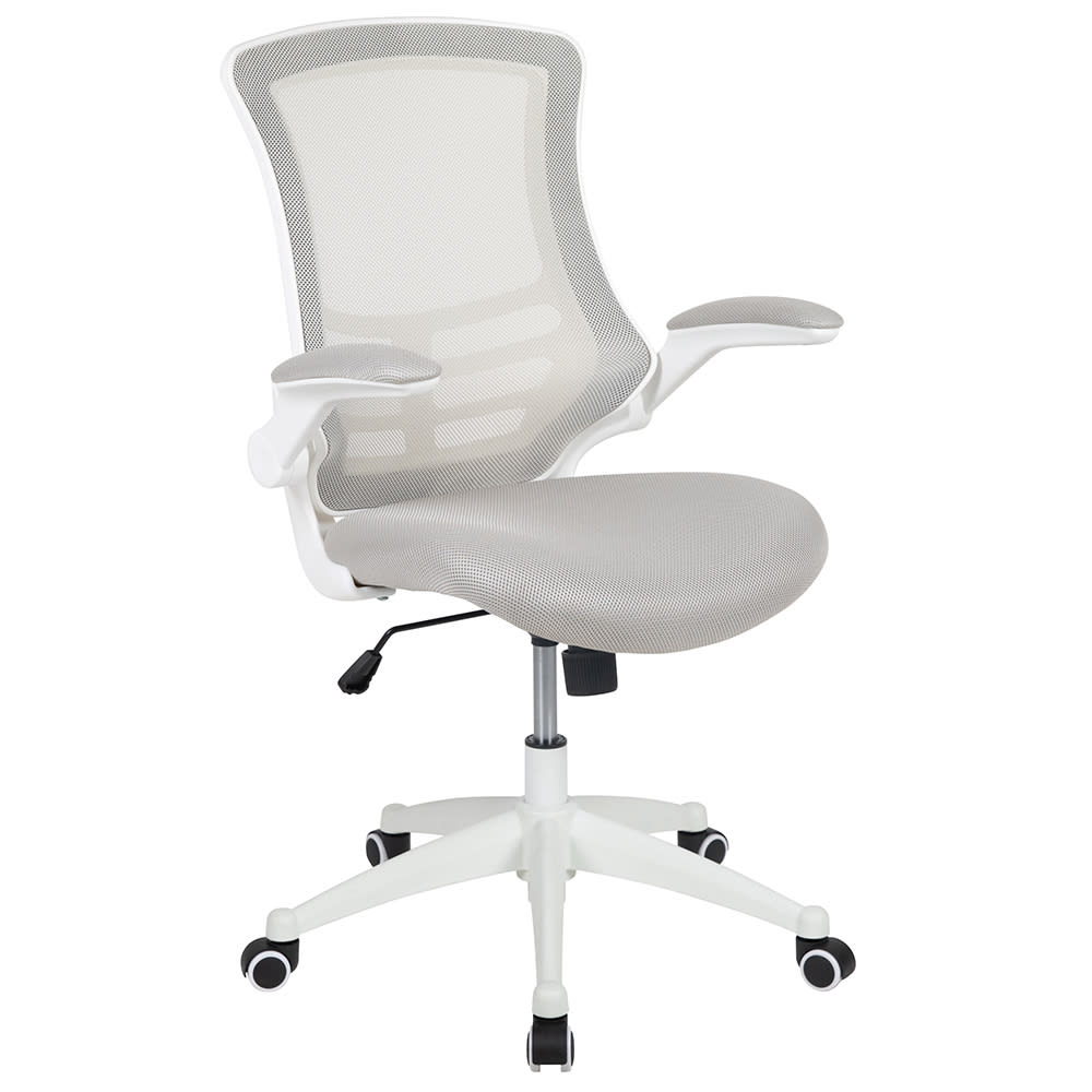916-BLX5MWHGY Swivel Drafting Chair w/ Light Gray Mesh Back & Seat - White Base w/ Foot Ring