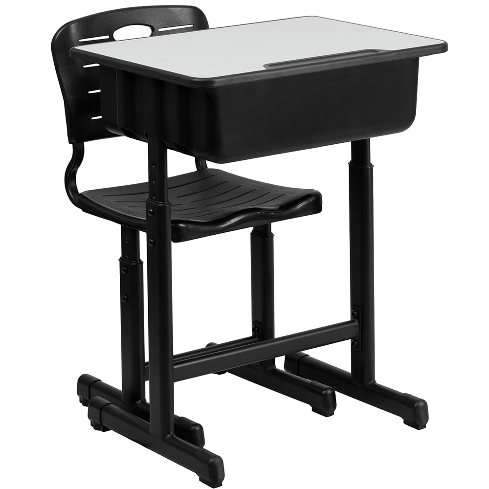 916-4609010 Student Desk w/ Plastic Chair - Gray Laminate Top, Black Steel Frame