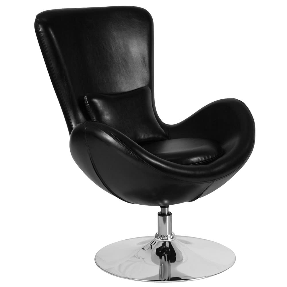 916-CH162430BKLEA Swivel Reception Arm Chair - Black LeatherSoft Upholstery