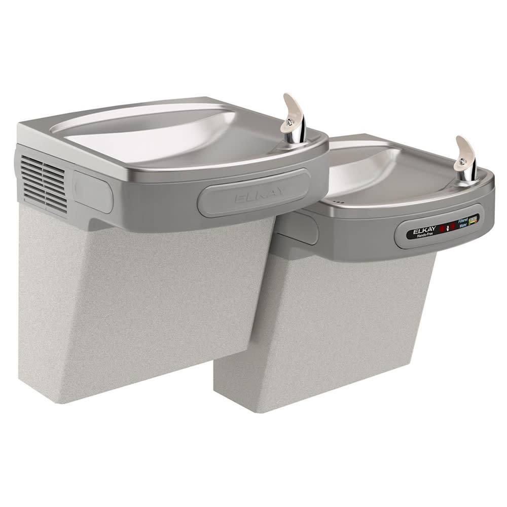 189-LZOSTL8LC Wall Mount Bi Level Hands Free Drinking Fountain - Filtered, Refrigerated, Light Gr...