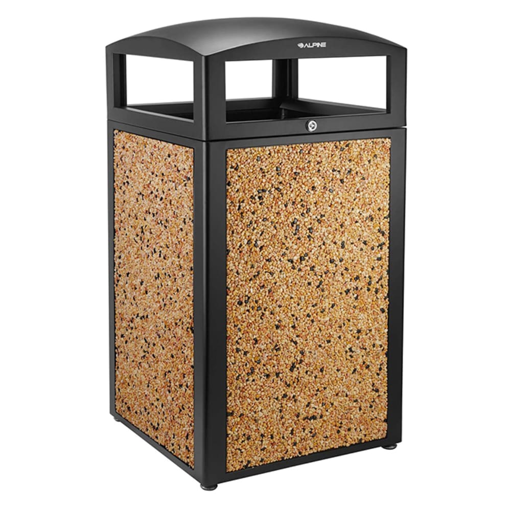 Alpine Industries 471-40-STO 40 gal Outdoor Decorative Trash Can - Metal, Stone