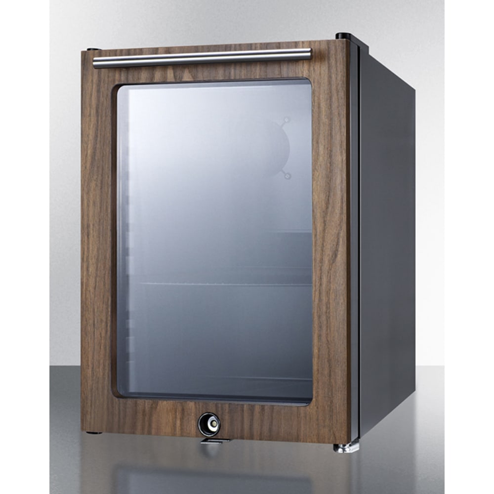 Summit SCR114LWP1 13 3/4"W Undercounter Refrigerator w/ (1) Glass Door - Wood, 115v