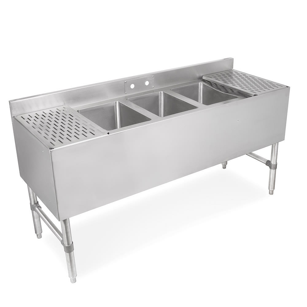 416-UBS31836X 36" 3 Compartment Underbar Sink w/ 10"L x 14"W Bowls, 10" Deep