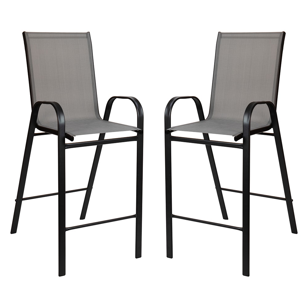 916-2JJ092HGRGG 50" Brazos Barstool w/ Gray Textilene Fabric Back & Seat - Steel, Black