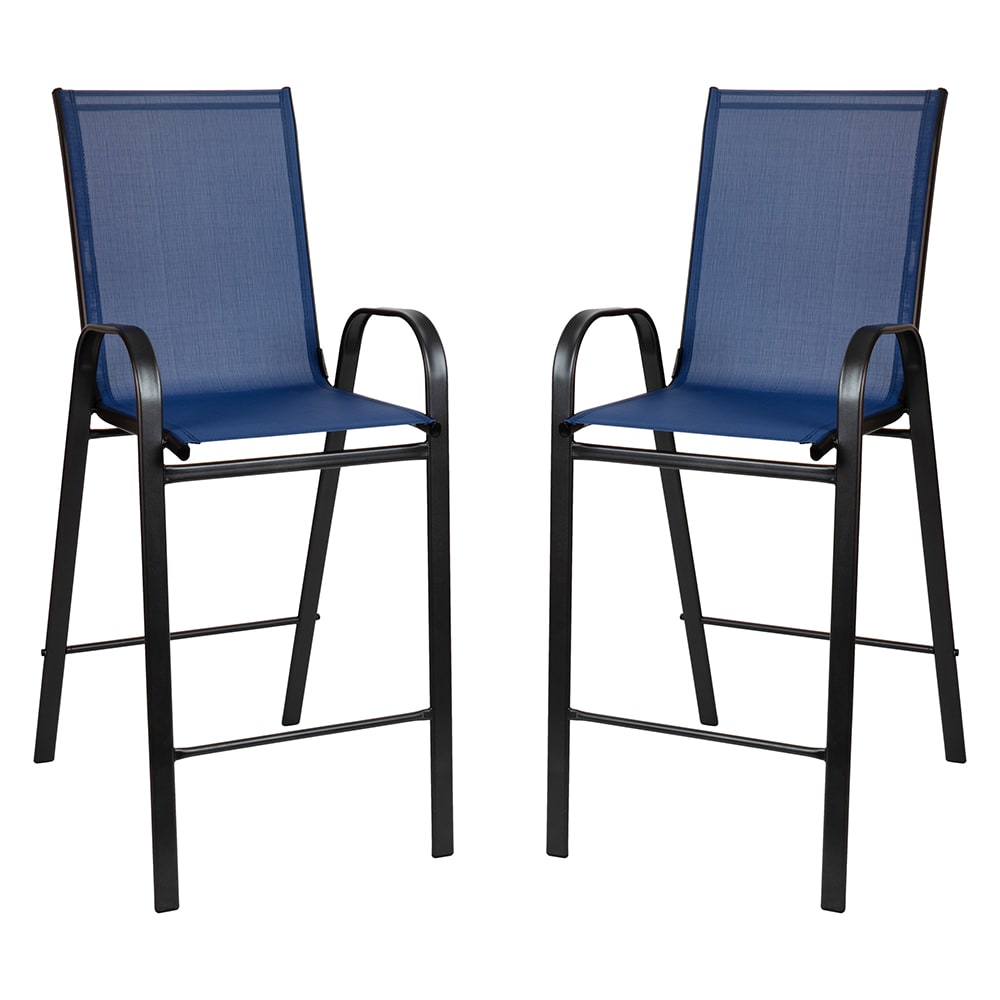 916-2JJ092HNVGG 50" Brazos Barstool w/ Blue Textilene Fabric Back & Seat - Steel, Black