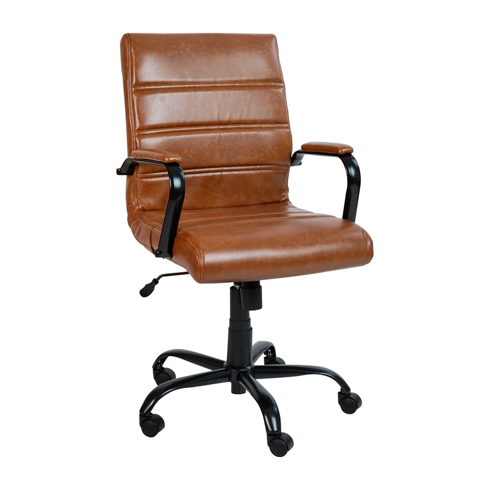 916-GO2286MBRBKGG Swivel Office Chair w/ Mid Back - Brown LeatherSoft Upholstery, Black Metal Bas...