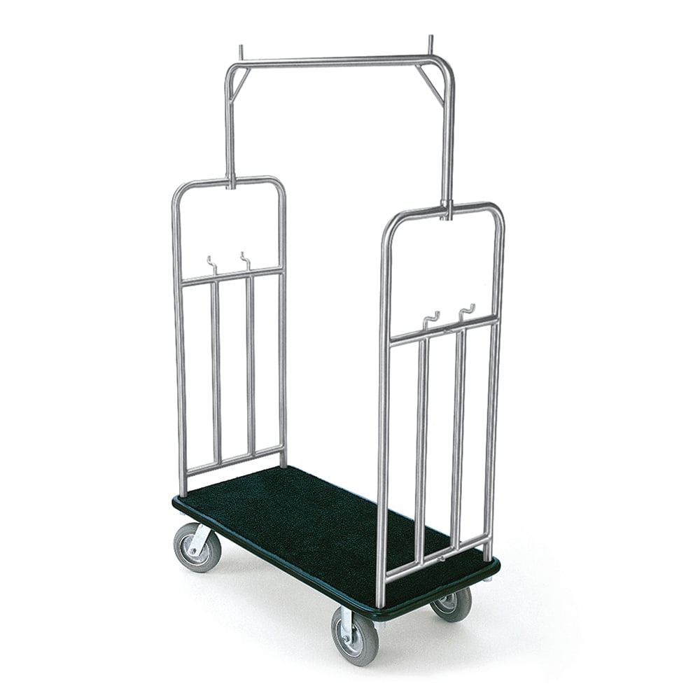650-2499 Luggage Cart w/ Carpeted Deck - 46 1/2"L x 23"W x 77 1/2"H, Brushed Steel