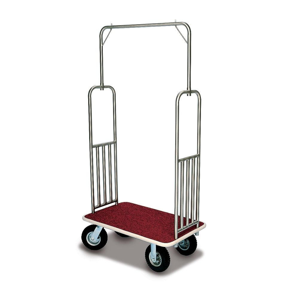650-2487 Luggage Cart w/ Carpeted Deck - 37"L x 21"W x 71"H, Brushed Steel