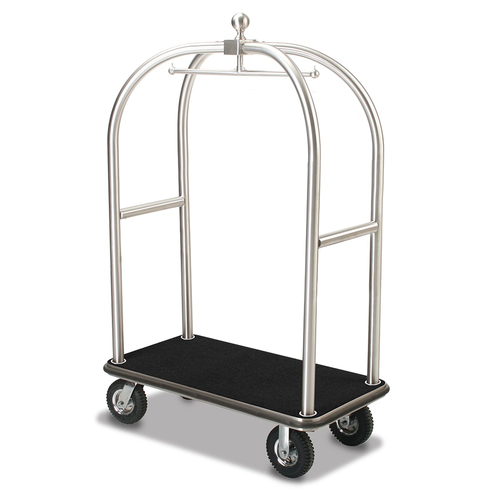 650-2528SS Birdcage Luggage Cart w/ (2) Push Bars & Carpeted Deck - 48"L x 24"W x 7...