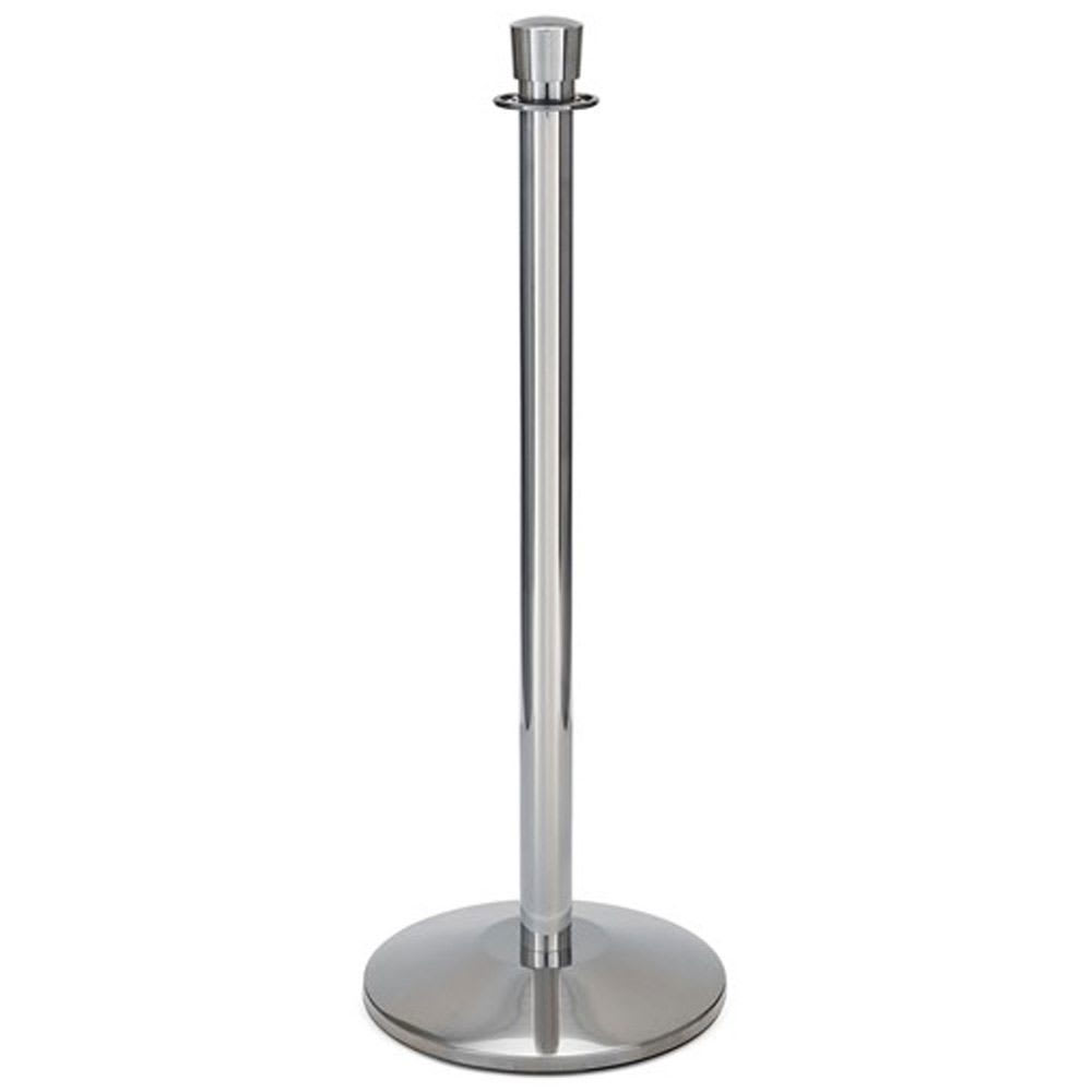650-2741 39"H Crowd Control Stanchion w/ Hook Ring & Drum Top - Polished Stainless Steel