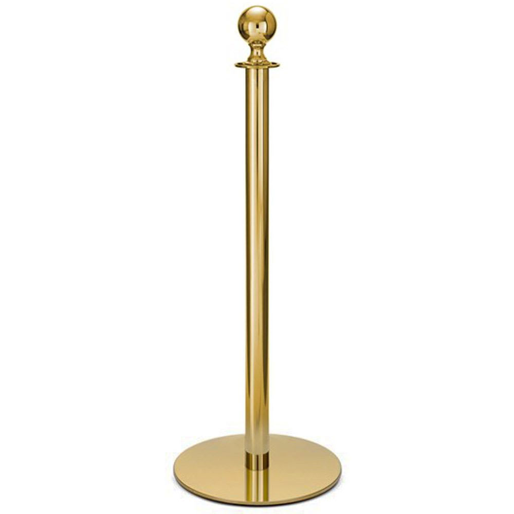 650-2727 37 1/2"H Crowd Control Stanchion w/ Hook Ring & Ball Finial - Polished Stainles...