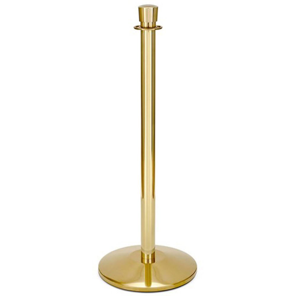 650-2743 39"H Crowd Control Stanchion w/ Hook Ring & Drum Top - Polished Stainless Brass