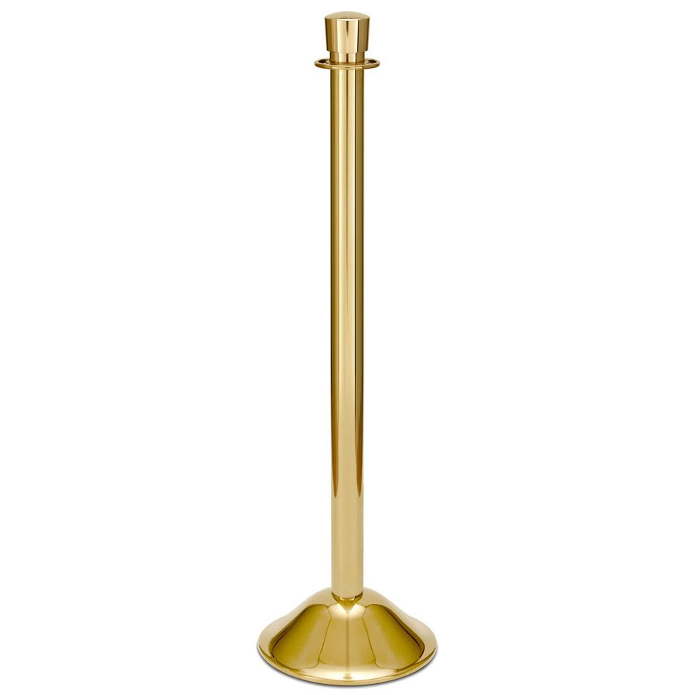 650-2733 39"H Crowd Control Stanchion w/ Hook Ring & Drum Top - Polished Stainless Brass