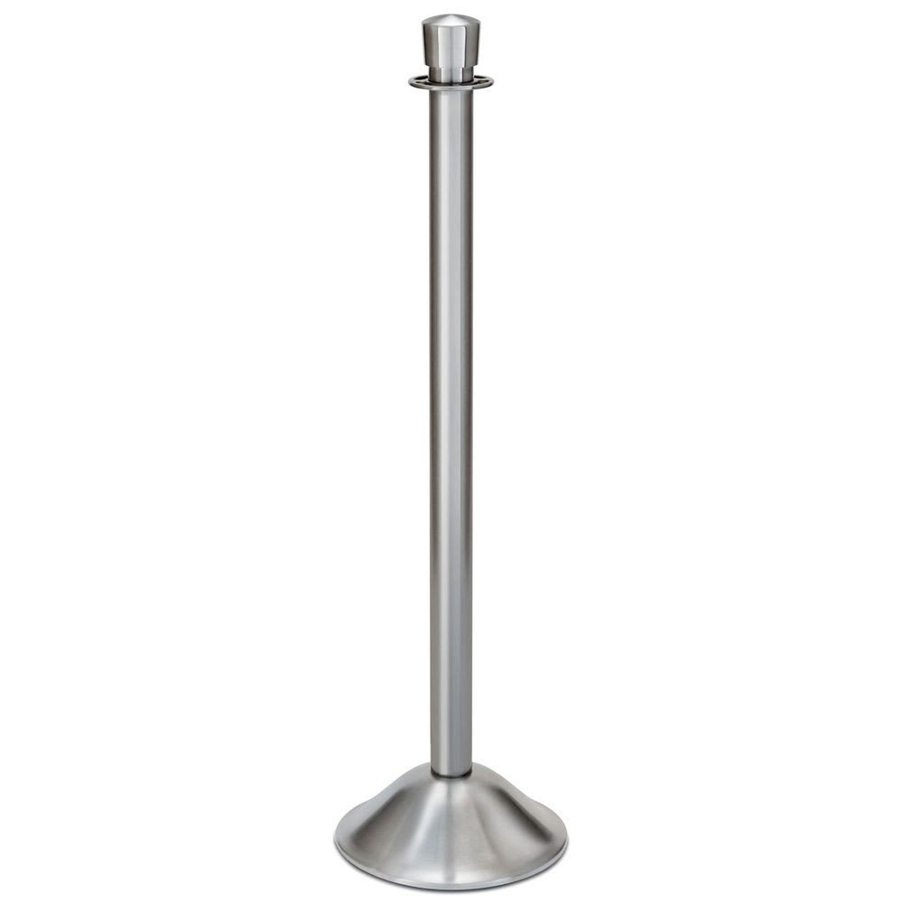 650-2730 39"H Crowd Control Stanchion w/ Hook Ring & Drum Top - Brushed Stainless Steel