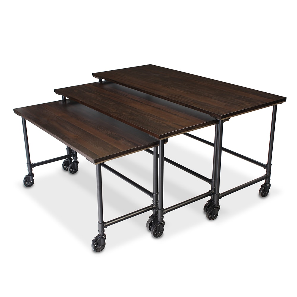 650-7441 3 Piece Rustica Series Nesting Tables Set - Veneer Top w/ Steel Pipe Frame