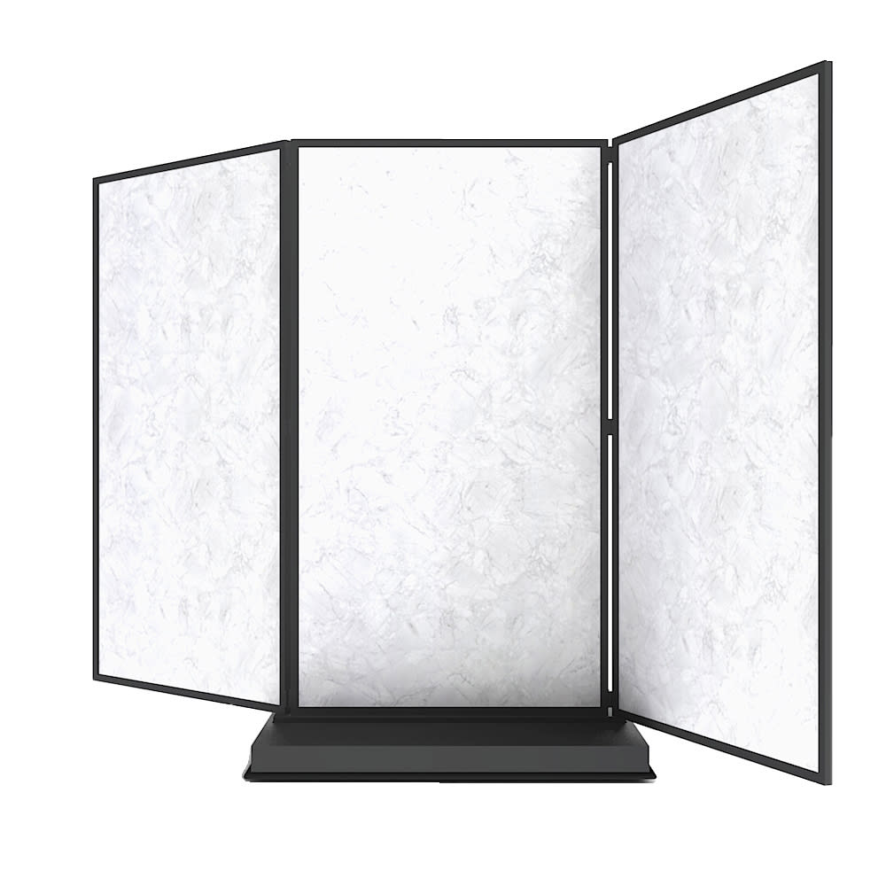 650-7880 3 Panel Mobile Room Divider w/ Laminate Panels & Black Steel Frame