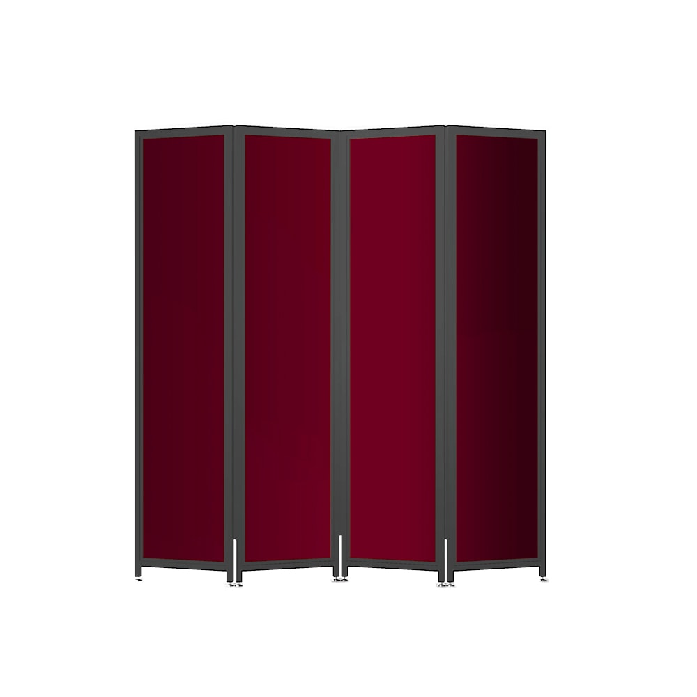 650-7850 4 Panel Mobile Room Divider w/ Laminate Panels & Black Steel Frame - 72 1/2"L x...