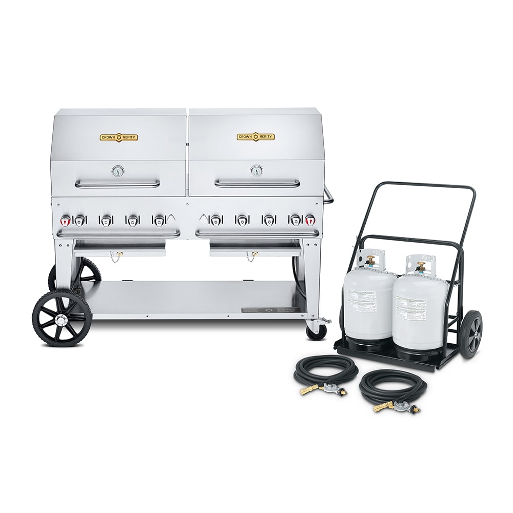 828-MCC60RDP 58" Mobile Gas Commercial Outdoor Charbroiler w/ Water Pan, Liquid Propane 