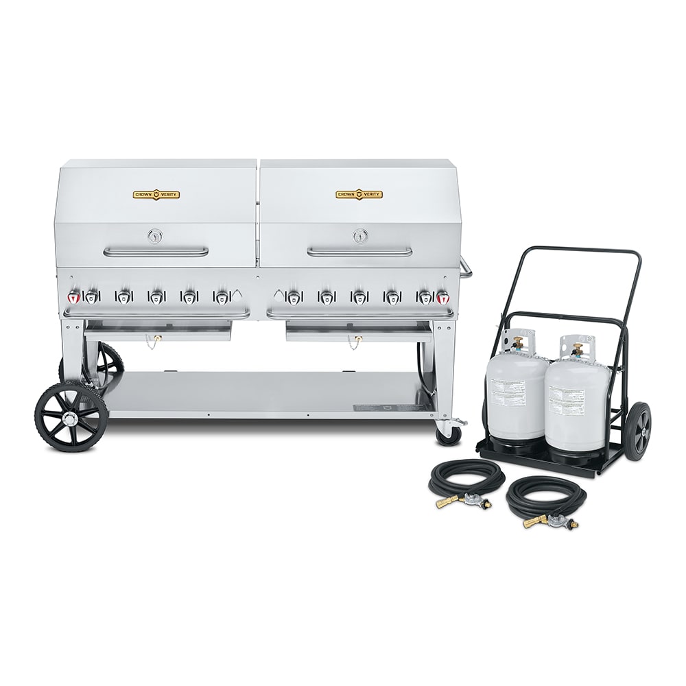 828-MCC72RDP 70" Mobile Gas Commercial Outdoor Charbroiler w/ Water Pan, Liquid Propane 