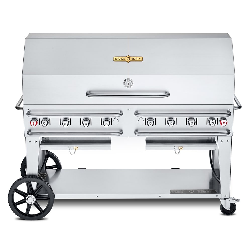 Crown Verity CV-RCB-60-1RDP-SI50/100 58" Mobile Gas Commercial Outdoor Grill w/ Roll Dome, Liquid Propane