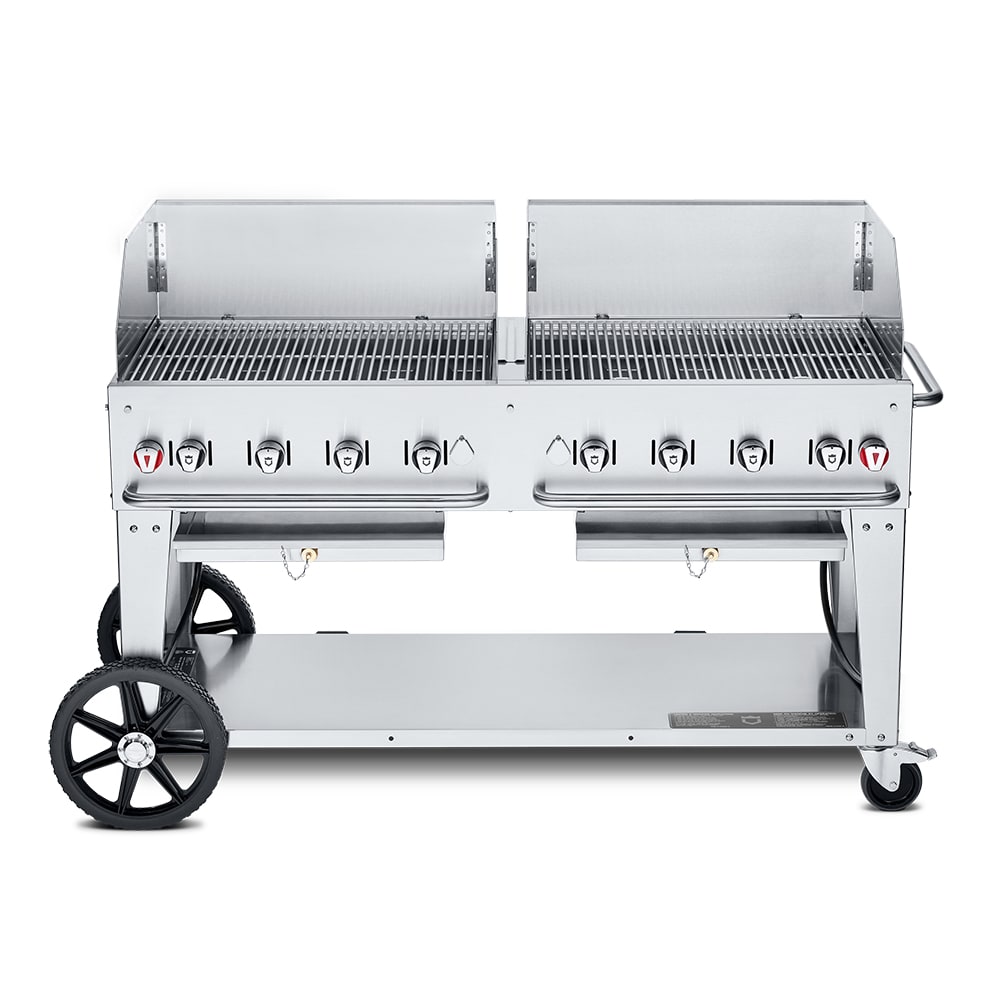 Crown Verity CV-MCB-60WGP-NG 58" Mobile Gas Commercial Outdoor Charbroiler w/ Water Pan, Natural Gas